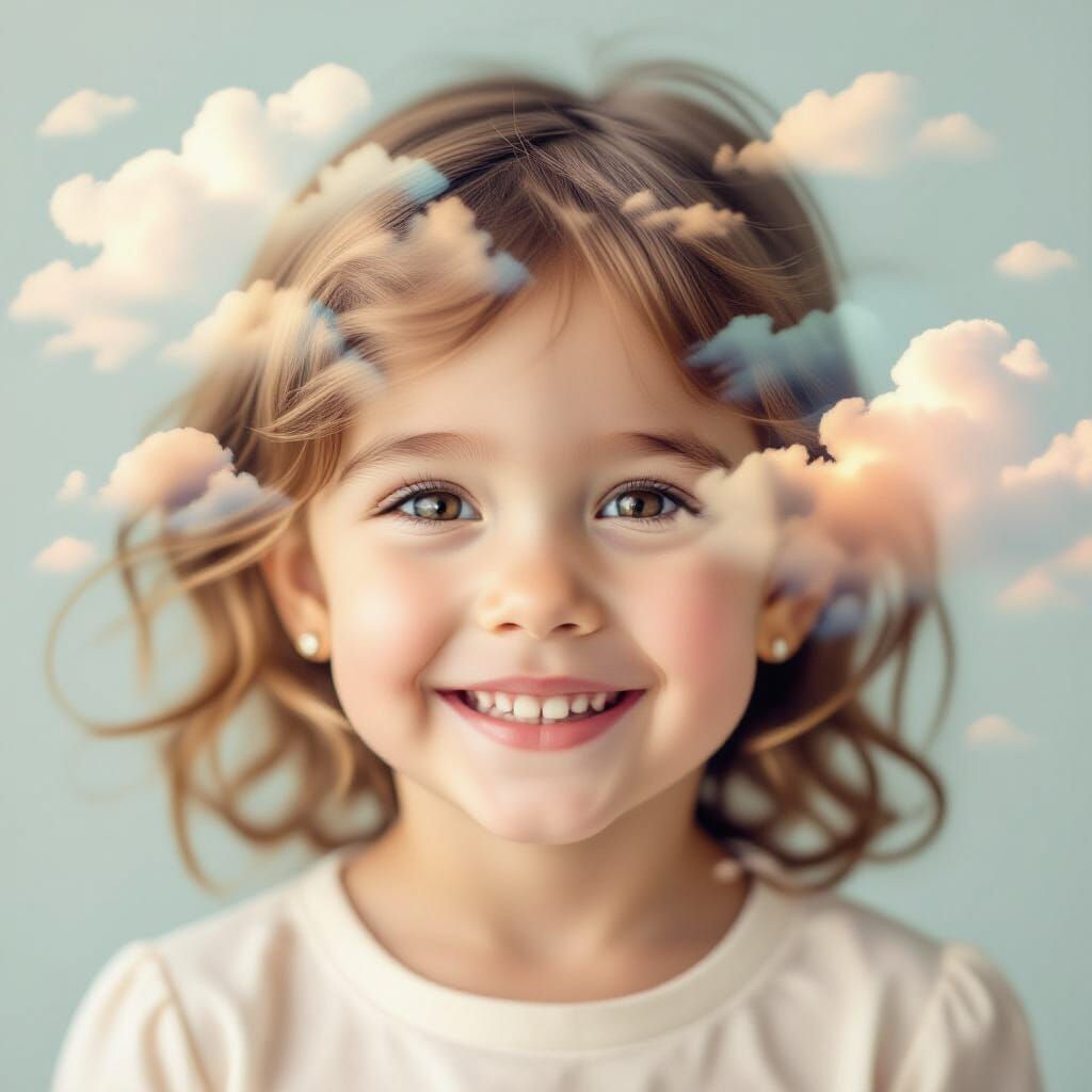 Dreamy Child Portrait with Pastel Clouds