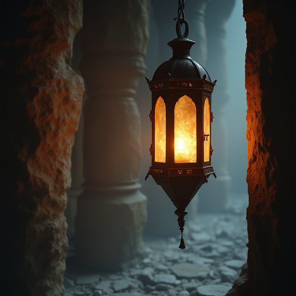 Ancient Lantern with Shimmering Mist Flame