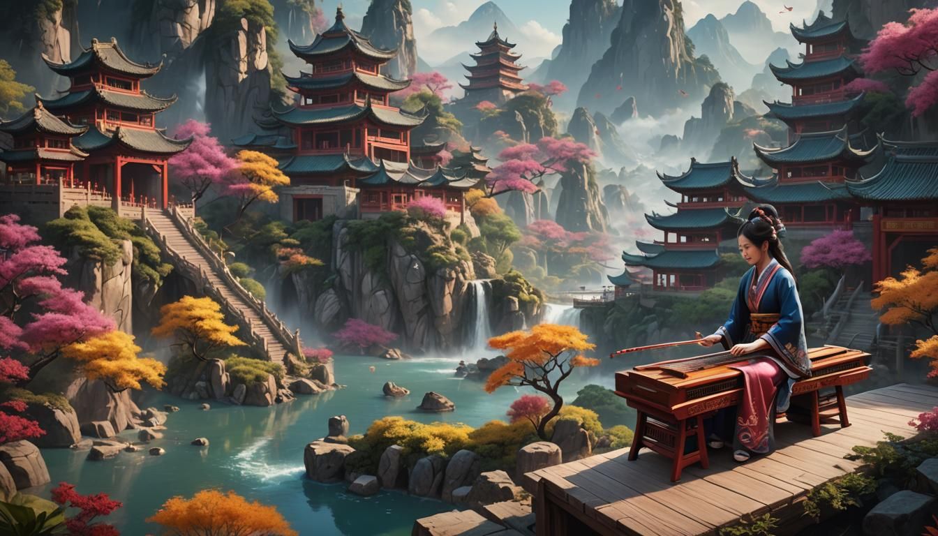 a beautiful colorful china wonderland panaromic view landsca...
