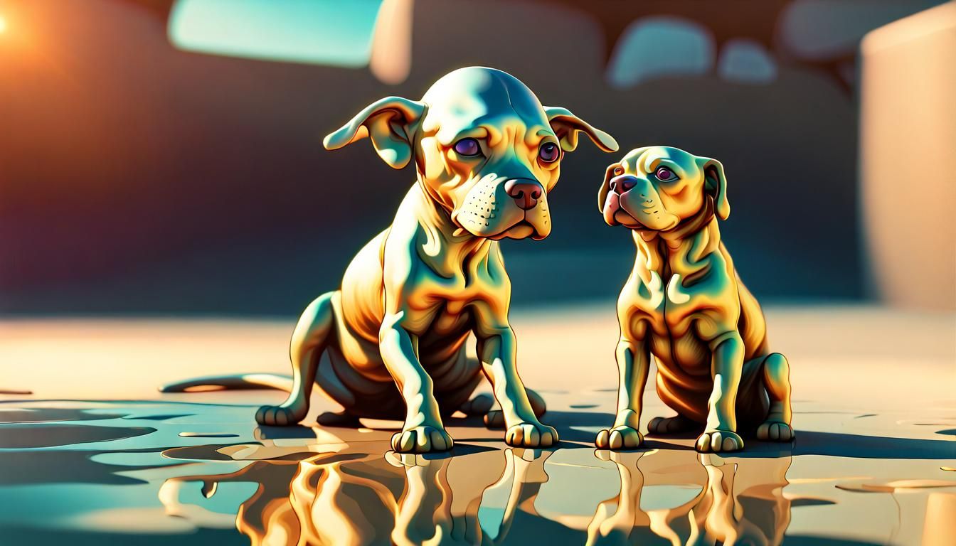 AN ALIEN SPACE  PUPPY HAPPY TO PLAY WITH A PITBULL PUPPY Spl...