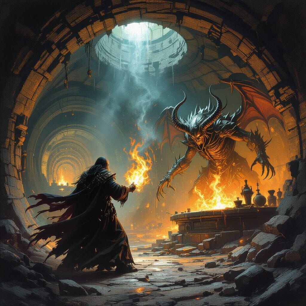 Hero Battles Demons in Dark Fantasy Lab