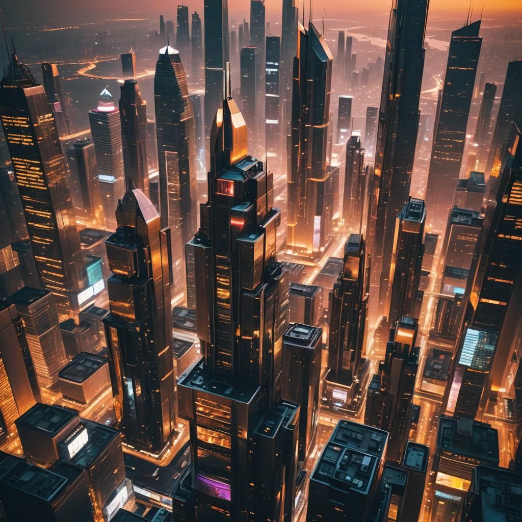 Futuristic Metropolis at Sunset: Sleek Architecture