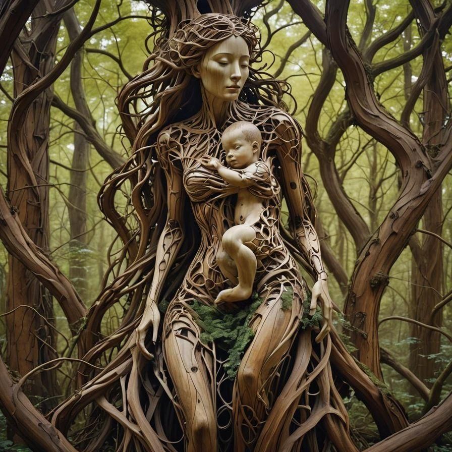 mother and baby made from wood  by @Charlotti