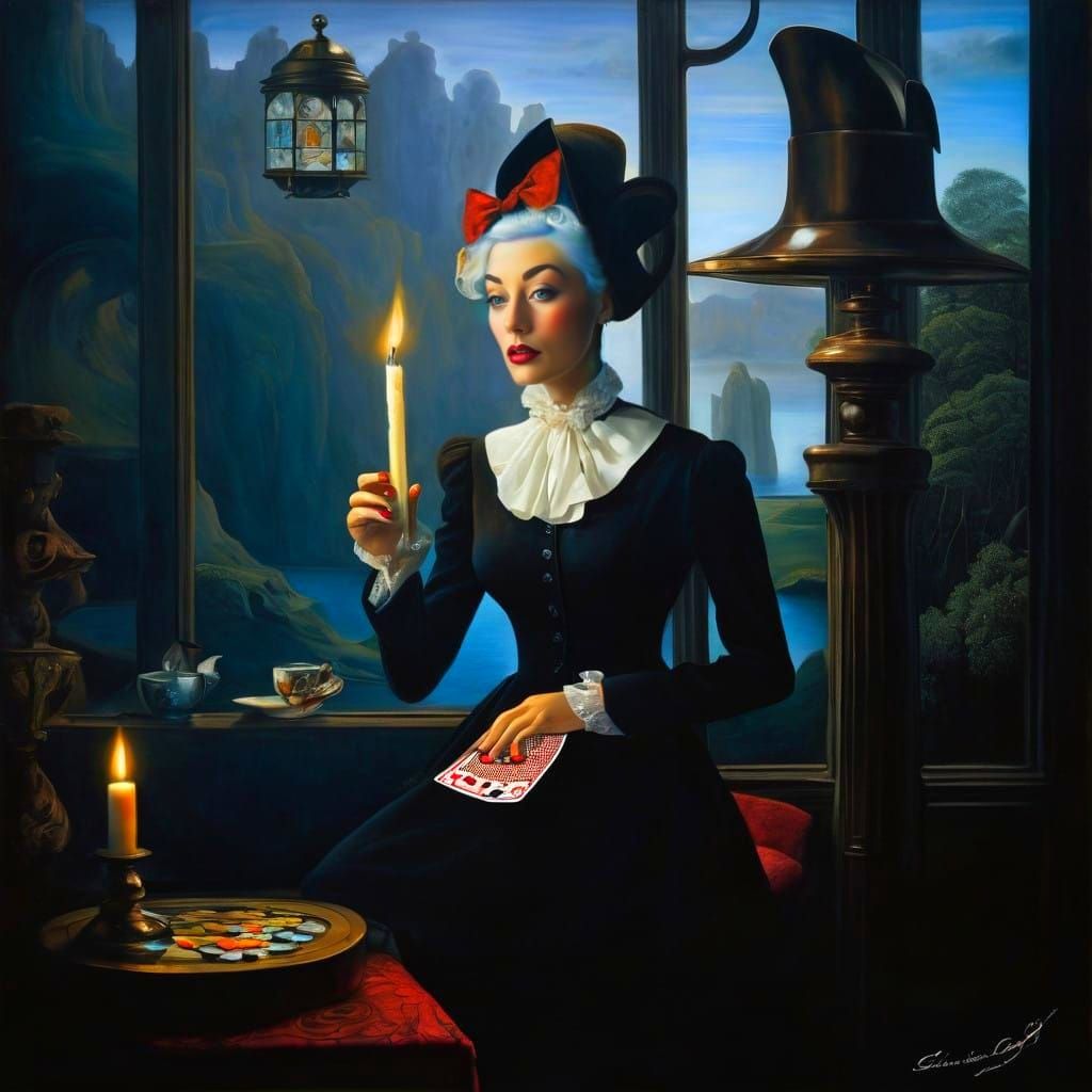 Surrealistic Lady in Vibrant Landscape