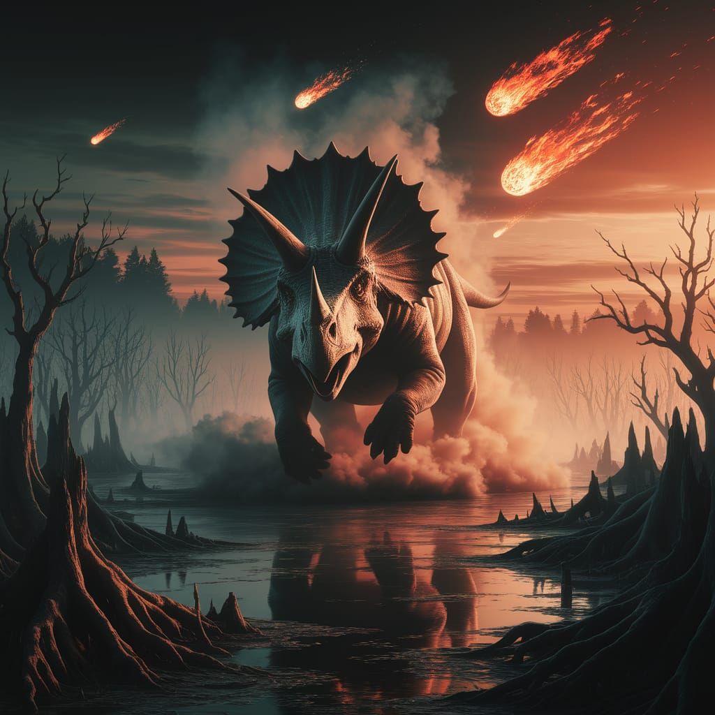 scared triceratops its extinction is near  by @mary benoite