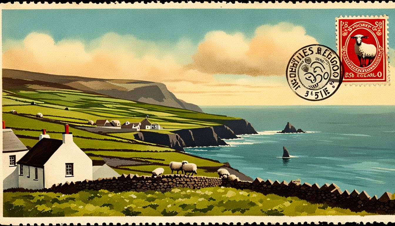 An old vintage Postcard with a Poststamp from the 50s. it shows a Landscape in Ireland with an beautiful ...  by @Red