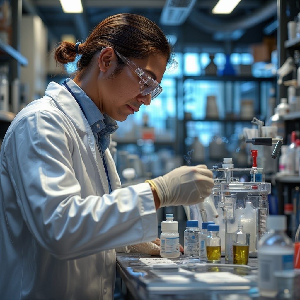 <lora:MJ6 EverydayFlux:1.0> A Pacific Islander scientist conducting experiments in a laboratory, canon lens, shot on dslr, 64 megapixels, s...