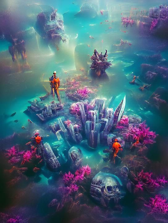 Alien empire under water surrounded by coral reef by Dan LuVisi ...