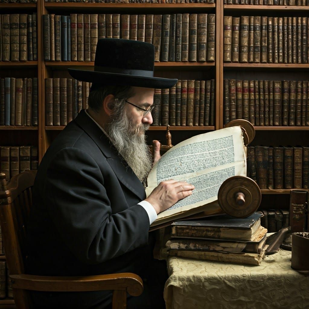Orthodox Man Studies Torah in Rothko-Inspired Library