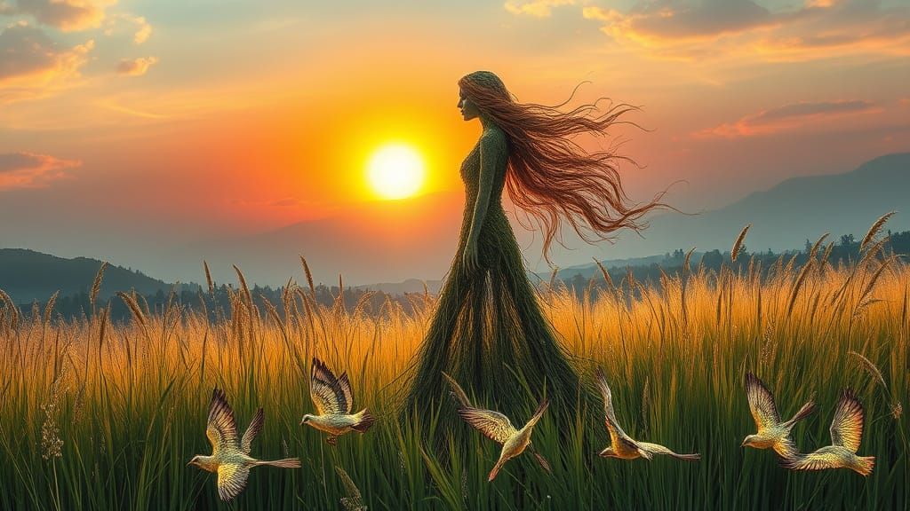 Eco-art sculpture creates ephemeral land art by weaving natural materials like grass, bark, and flowers ...  by @blenta