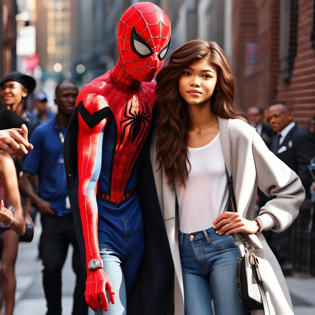 Zendaya with spider man realistic photo