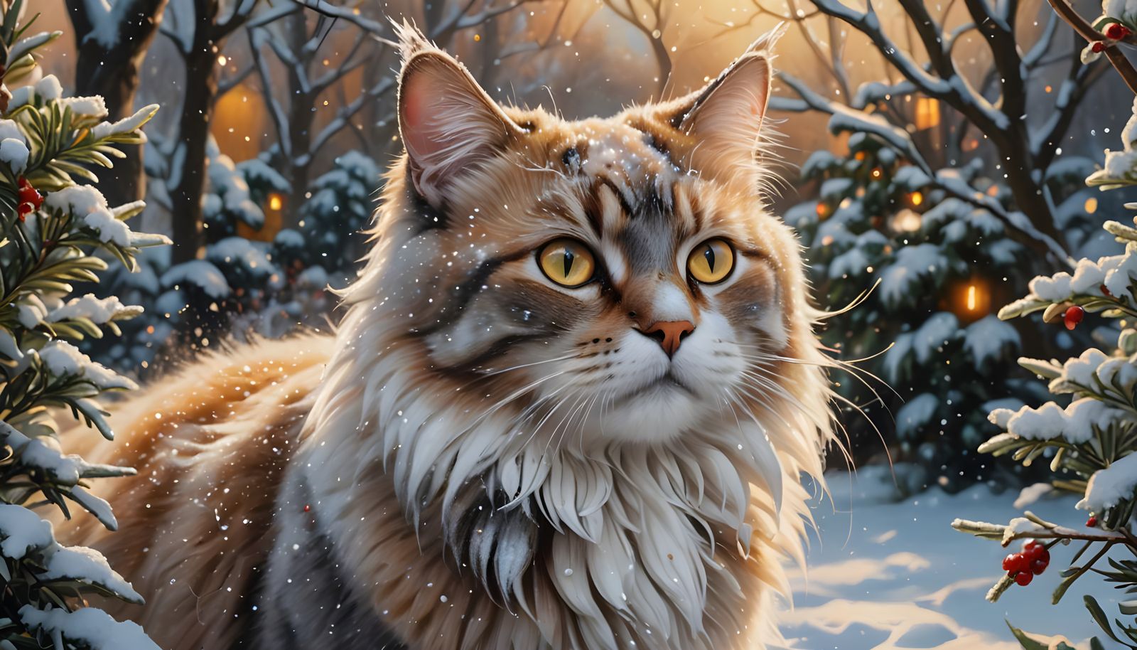 A norwegian cat playing in a snowy garden   by @CreatieX