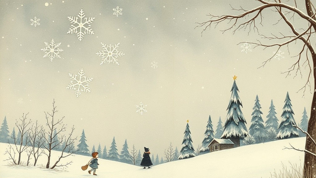 Victorian illustrations of Christmas winter snowflakes snowf...