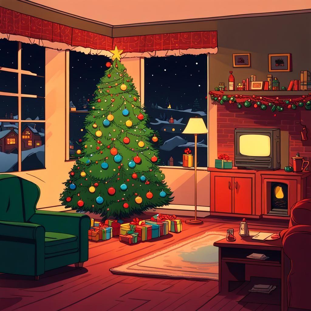 Christmas Living Room Cartoon - AI Generated Artwork - NightCafe Creator