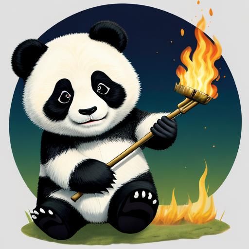 A panda made of jelly lifting the Olympic flame