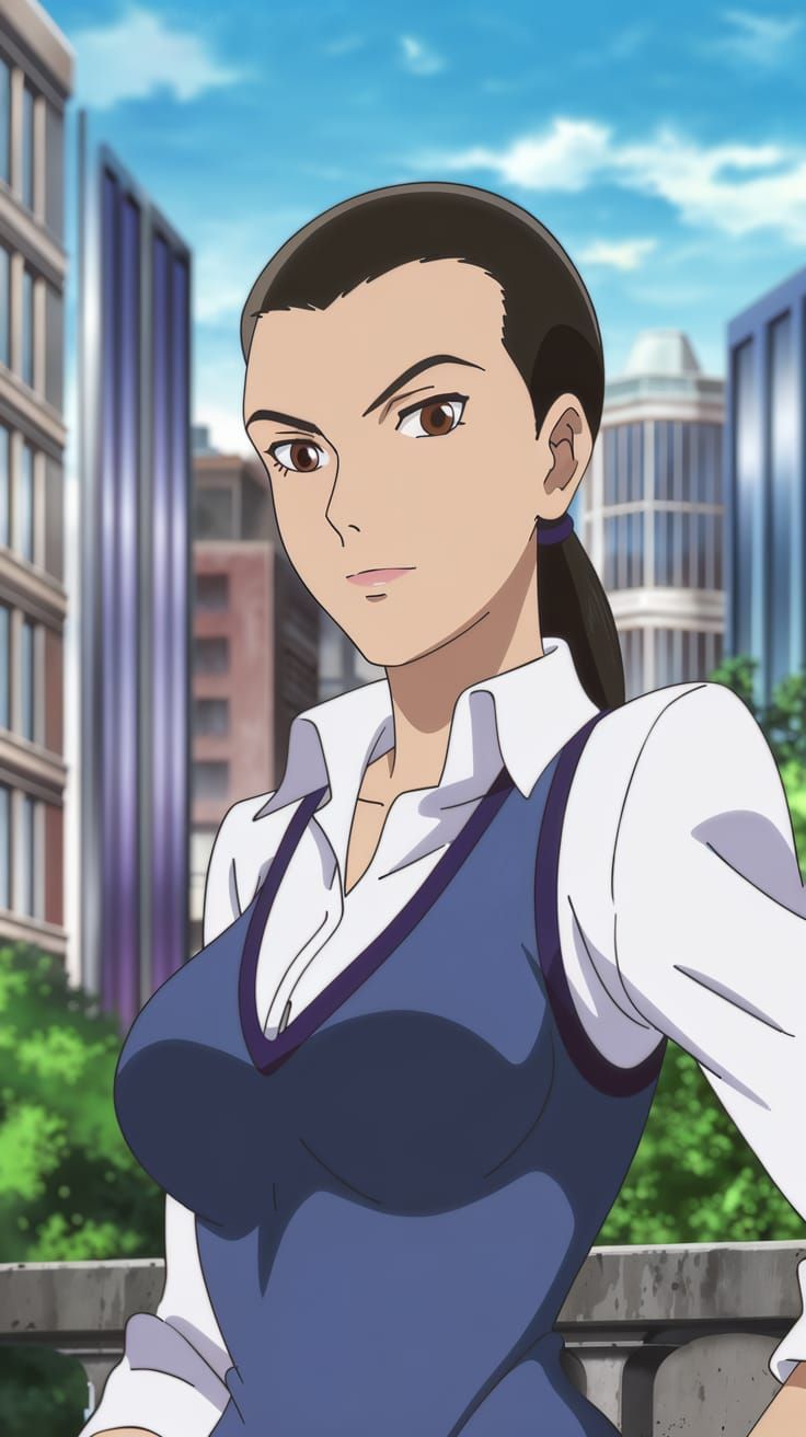 Anime Linda from Double Dragon in Cityscape