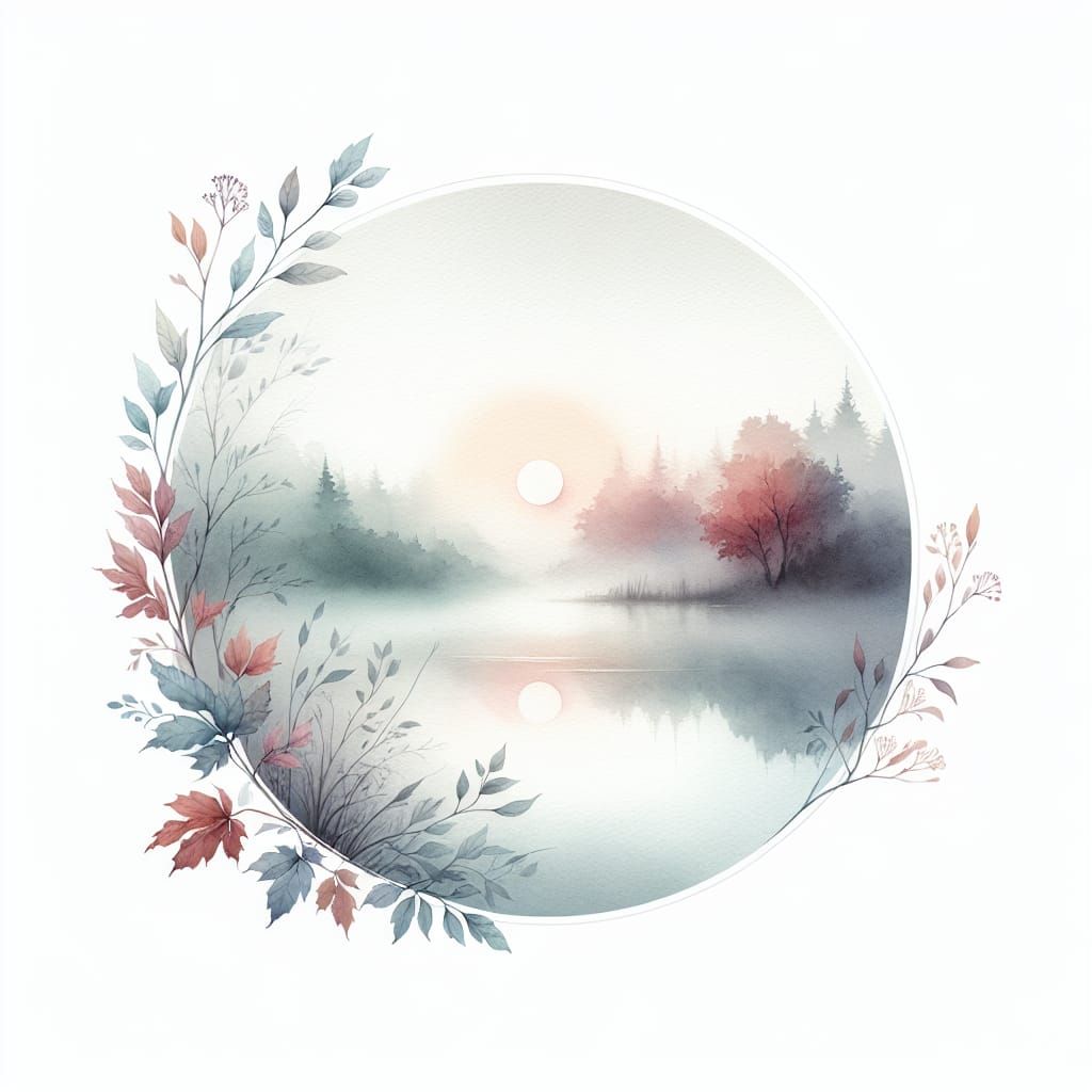 Sunrise on a misty morning. over a misty pond in the hieght of fall.Watercolour by Alison Brady. Pastel colors, Arthur Rackham  Gothic  Wate...