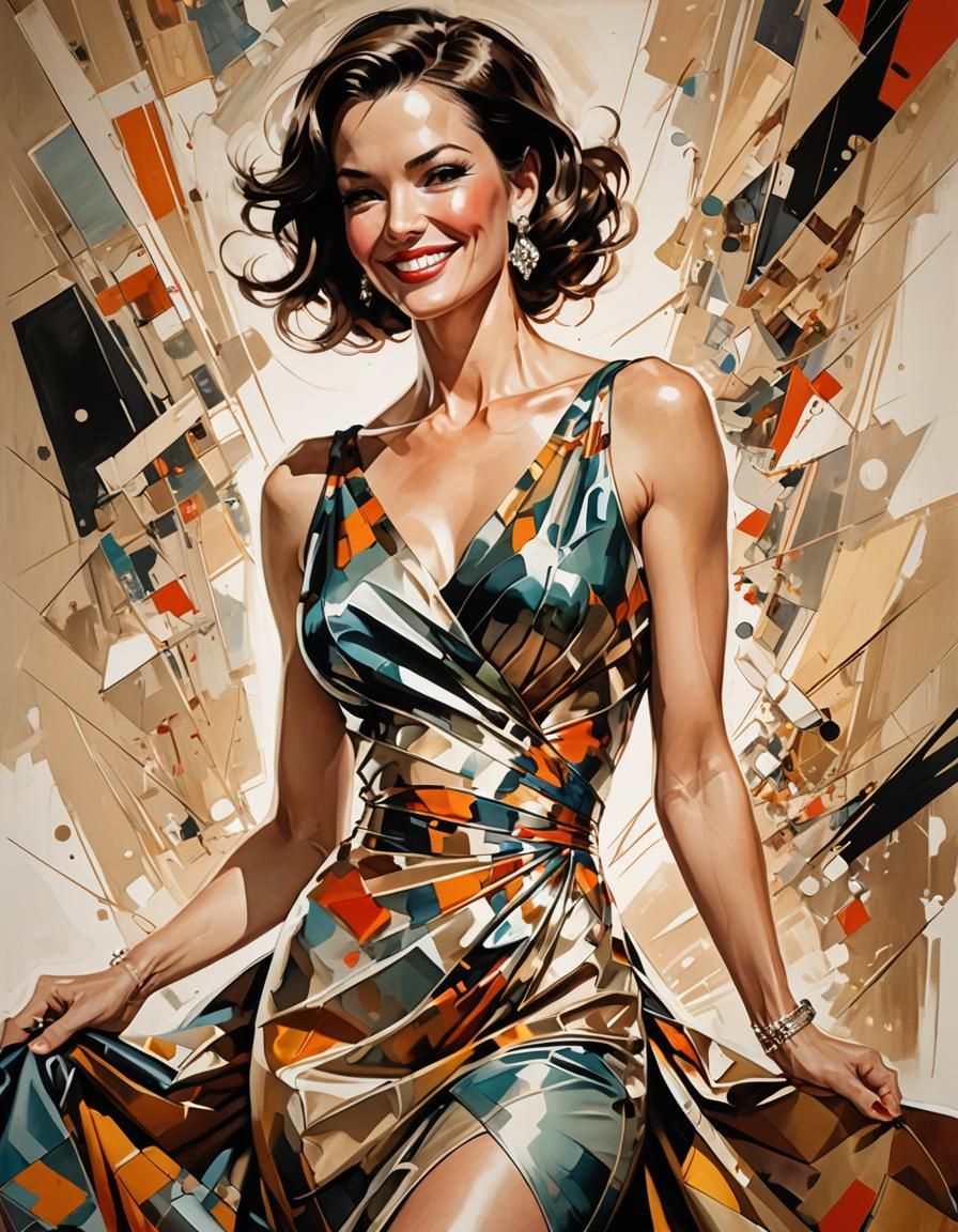 Woman in Silk Dress: Surreal Comic Book Art