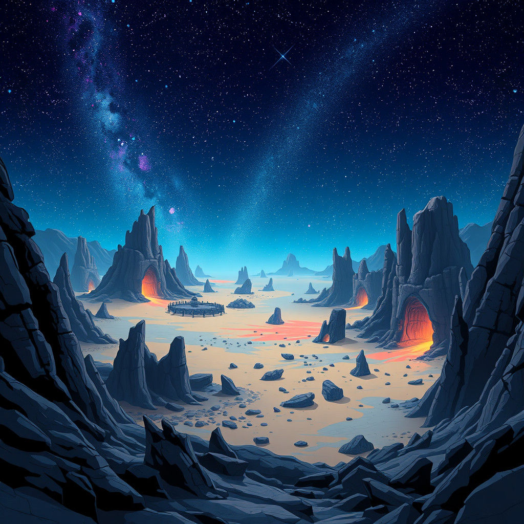 Mystical Ruins in Starry Void: Anime-Inspired Landscape