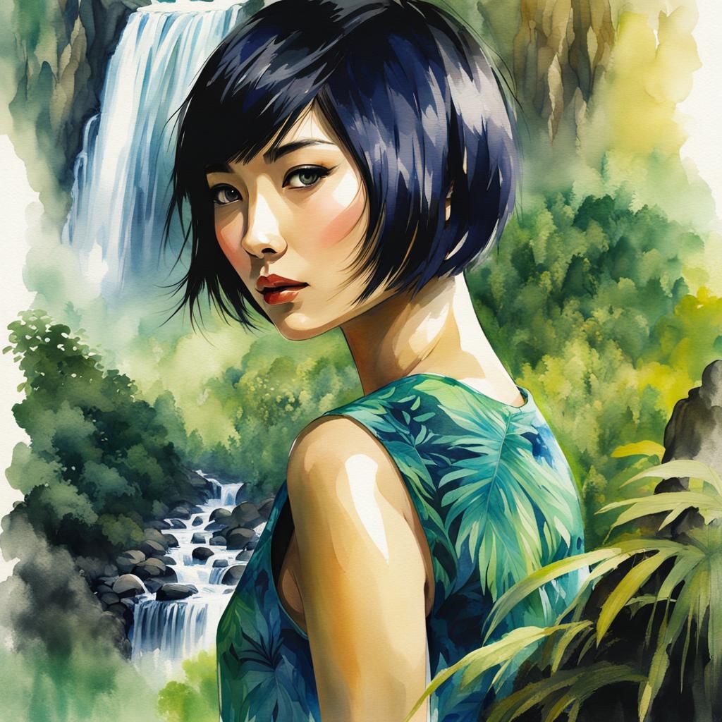 Stunning Color Sketch portrait, Beautiful Asian Woman