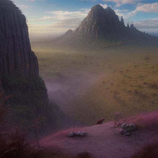 Cinematic fantasy landscape Mwamba za miti mirefu - nyumba y...
