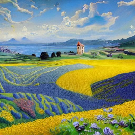 Blooming Rapeseed Flower Field in Impressionist Style