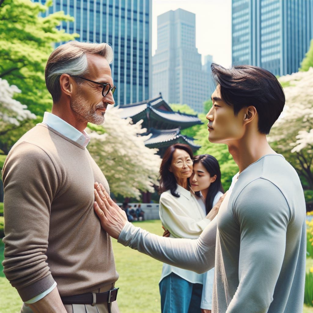 the bond between the two men as they share their experiences, with the American man learning from the Korean man's healt...