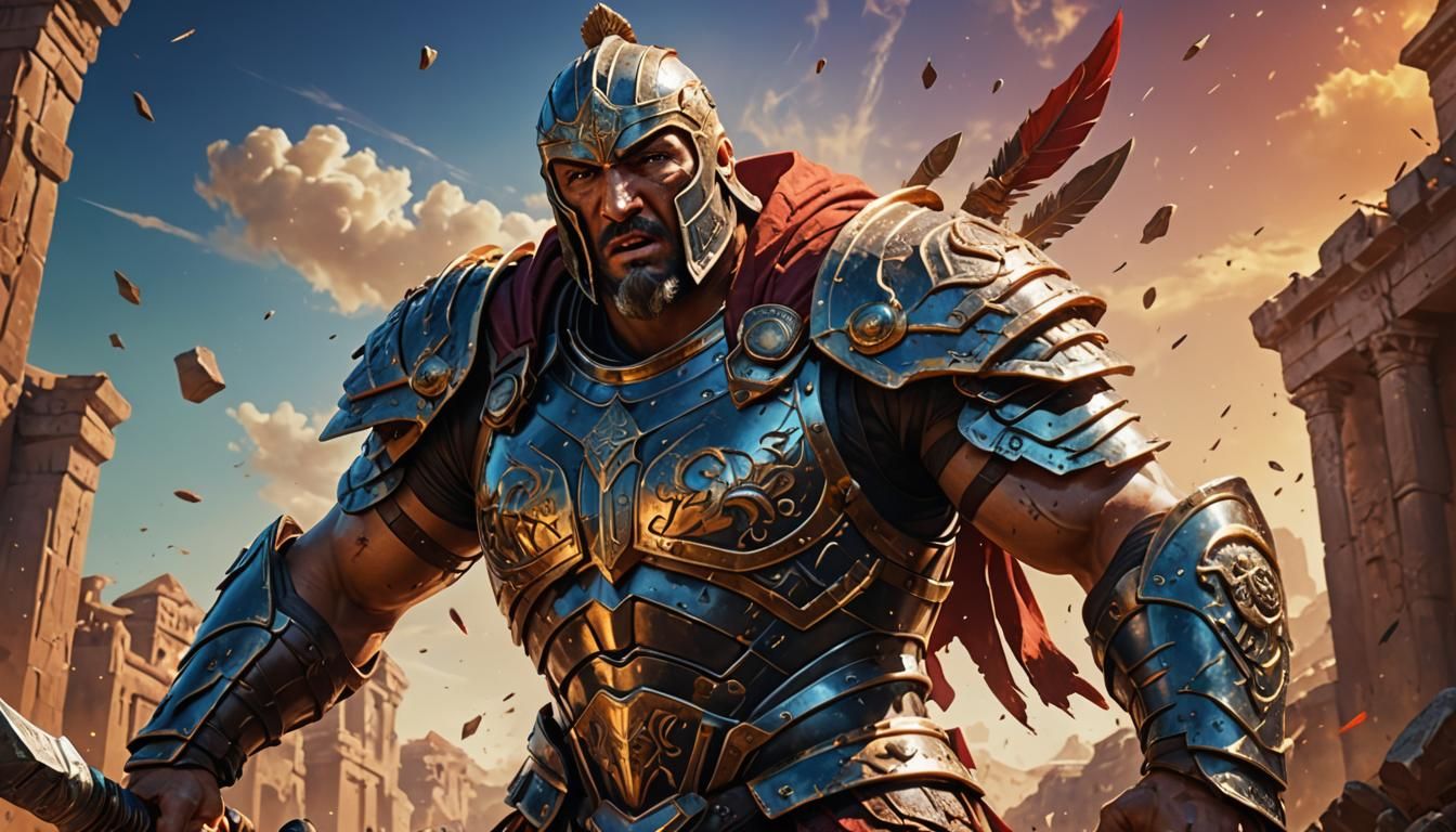 Gladiator Balances Earth: Hyperrealistic Concept Art