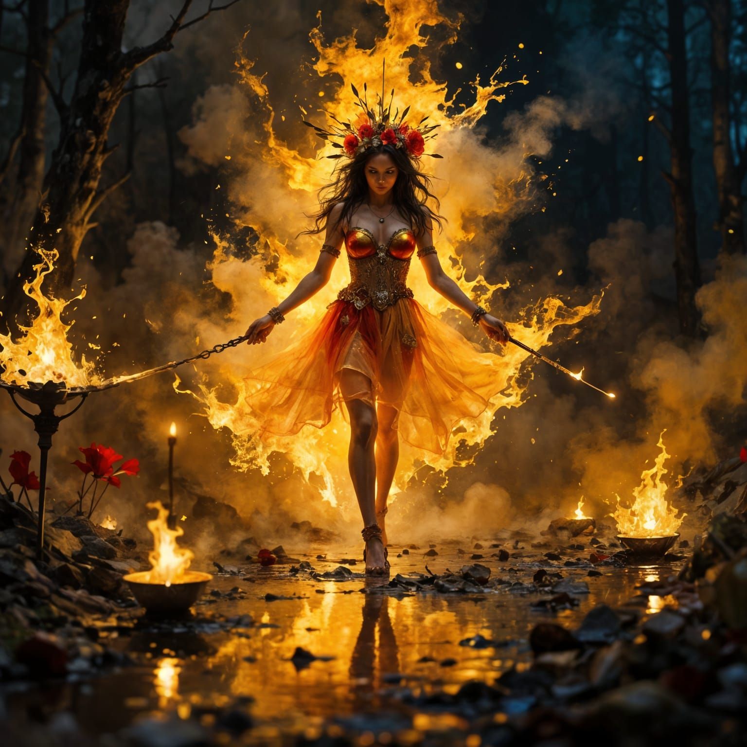 Hyperrealistic Fire Eaters Performing at Night