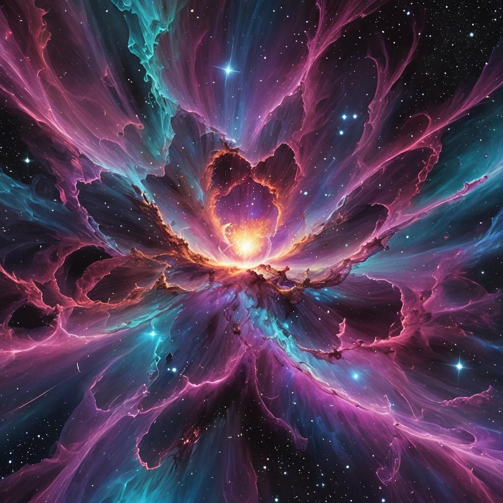 Iridescent Star in Deep Space Nebula