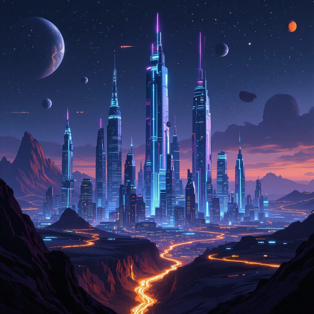 A futuristic cityscape on Earth in the year 5025