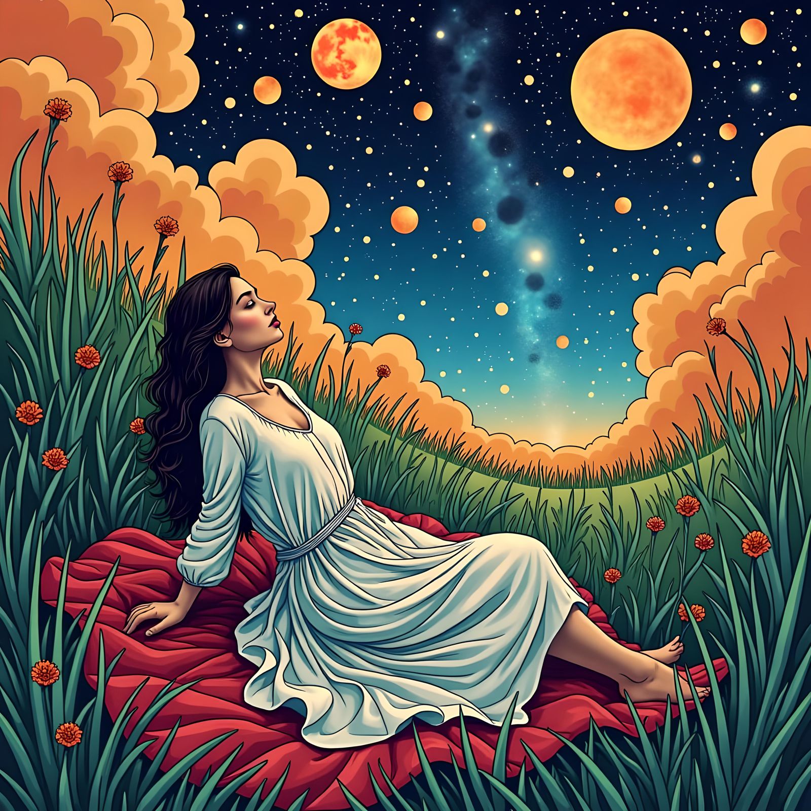 Dancing with the cosmos" - A photo of a person laying on a b...