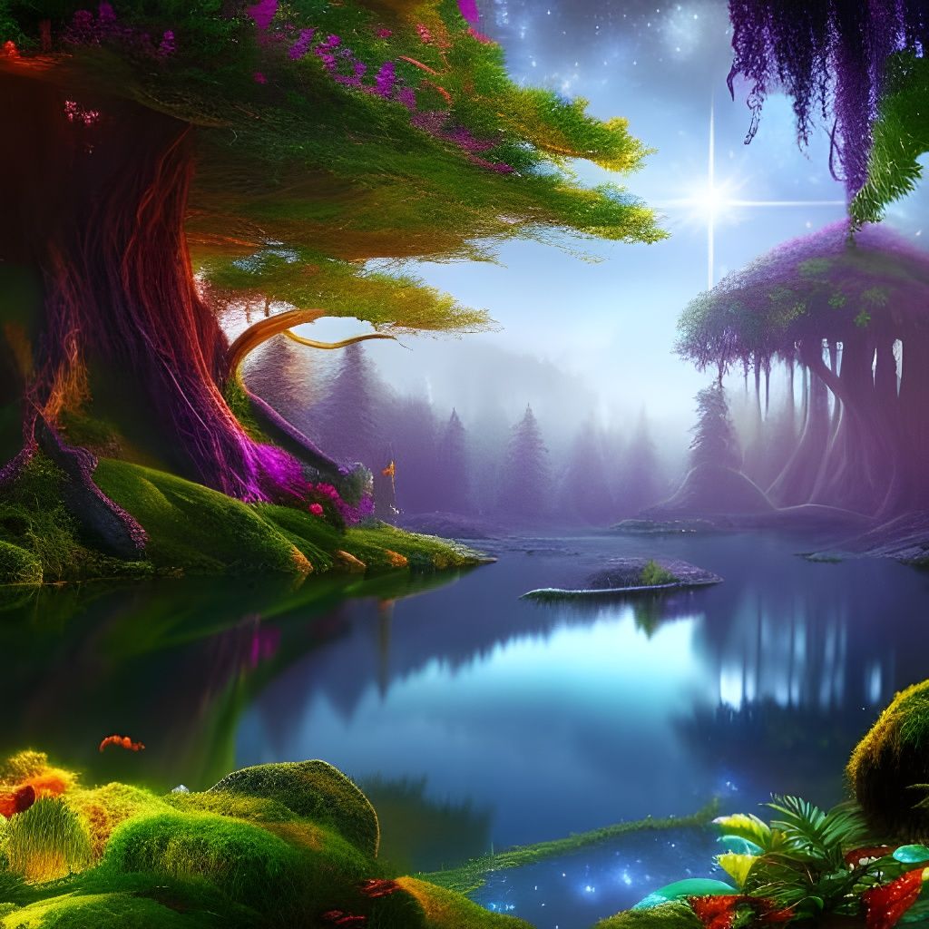 Magical lights over enchanted lake - AI Generated Artwork - NightCafe ...