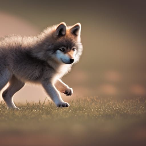 A baby wolf with wings, flying, wings, cute