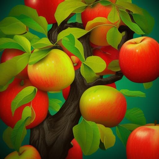 apple tree full of apples Hyperrealistic, splash art, concept art, mid ...