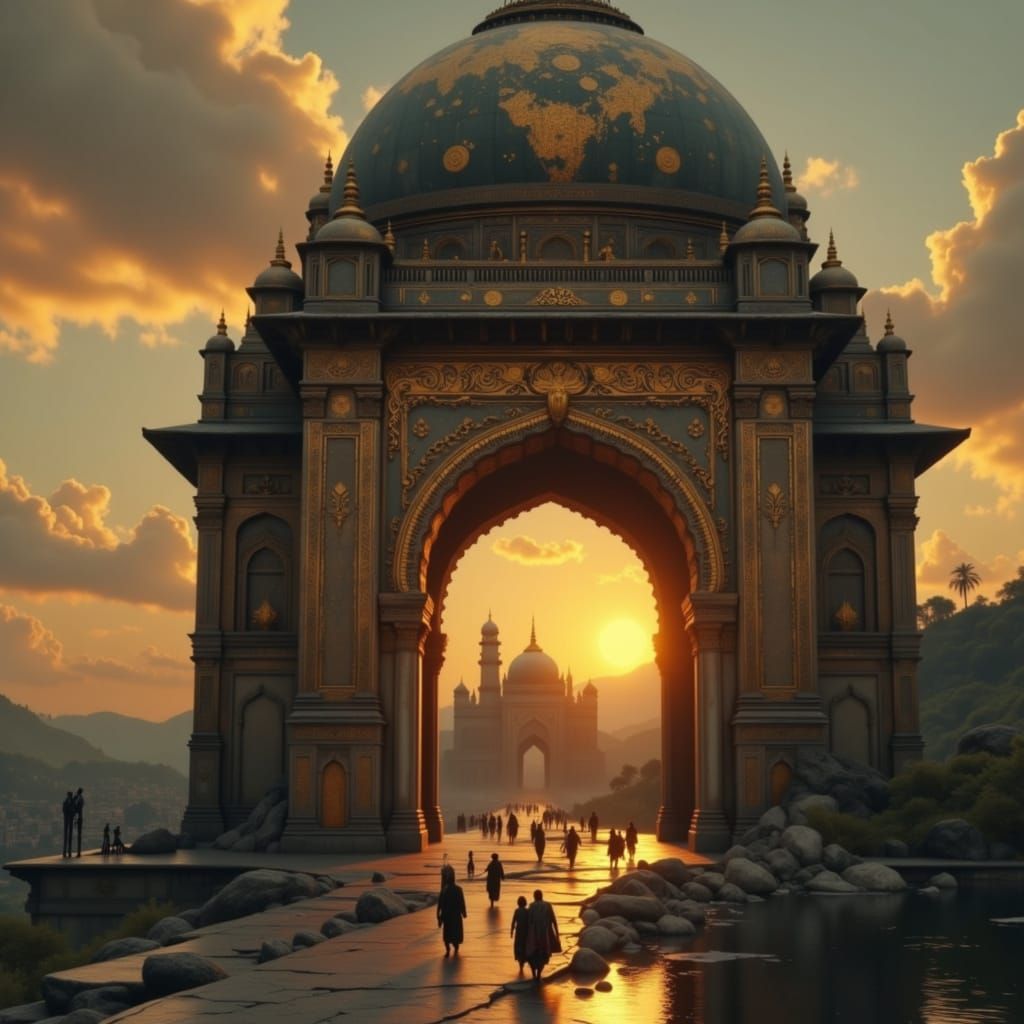 Indien <lora:divineOil:1.0> <lora:Ancient Gold:1.0> <lora:LuxeVisionsFlux:1.0> <lora:Yin-Yang scenery:1.0>