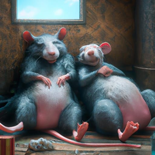 one rat feeling happy and relaxed and another rat lying next...