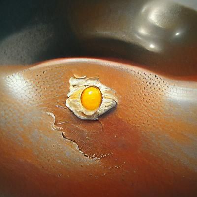 Sunny side up egg in a cast iron pan hyperrealism