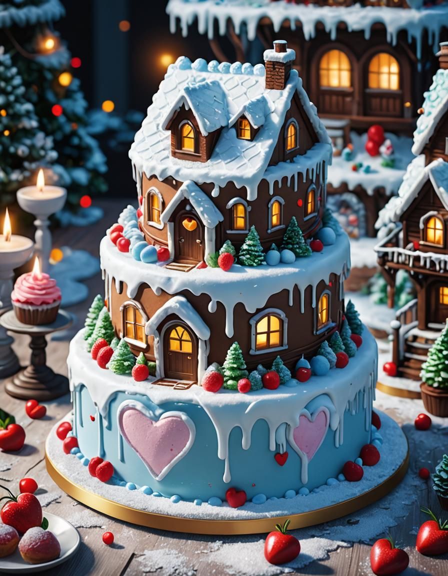 Cake (snowy house)  by @ZyneyaArt