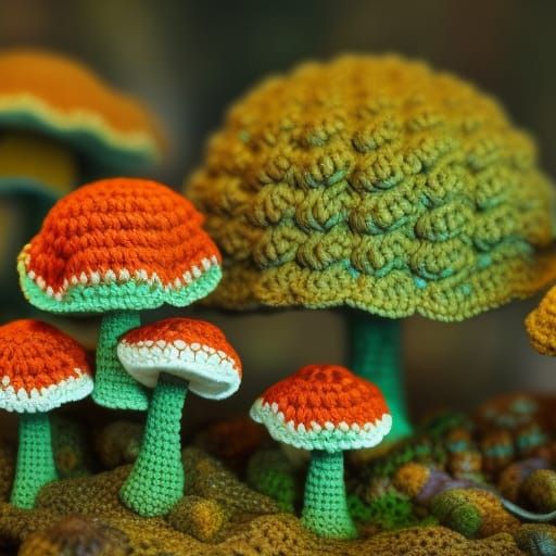Crocheted mushrooms
