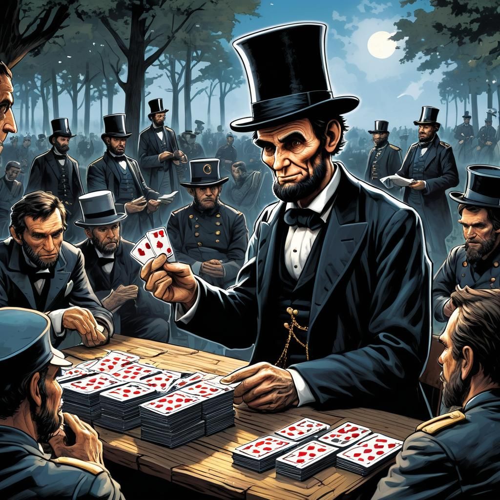 Abe Lincoln doing card tricks for the troops at Gettysburg w...