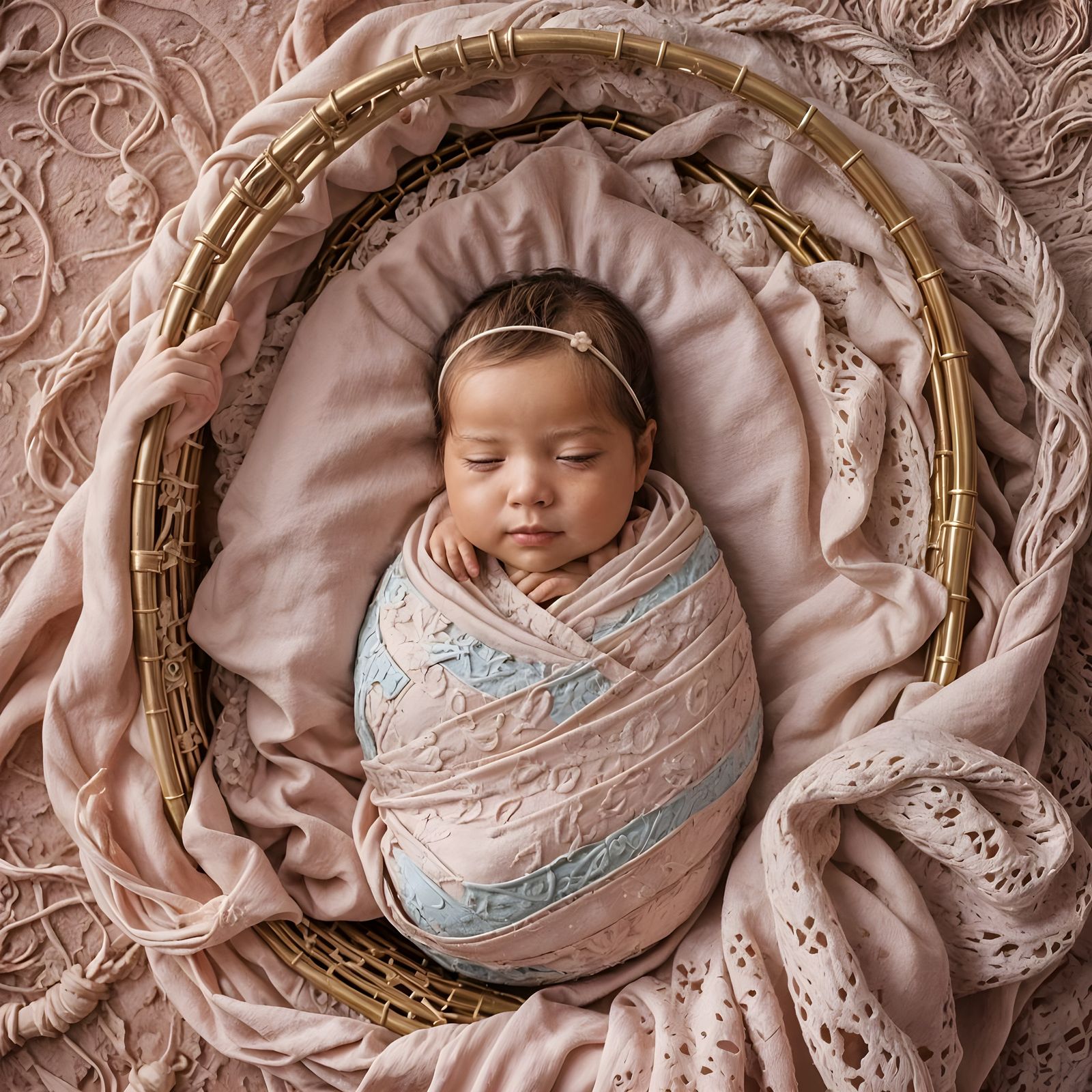 Pink Newborn Baby Portrait, Detailed Digital Art