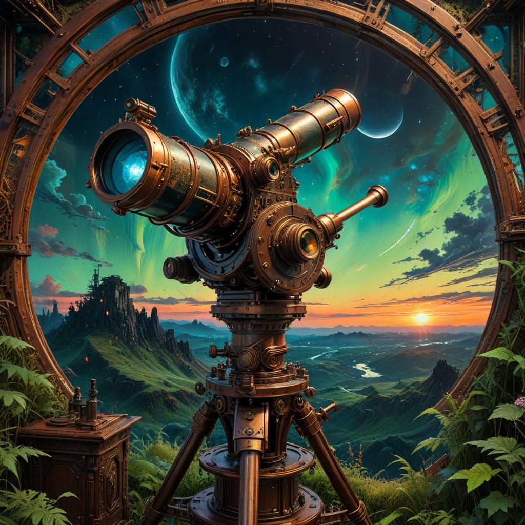 a steampunk observatory telescope  by @bronfoth