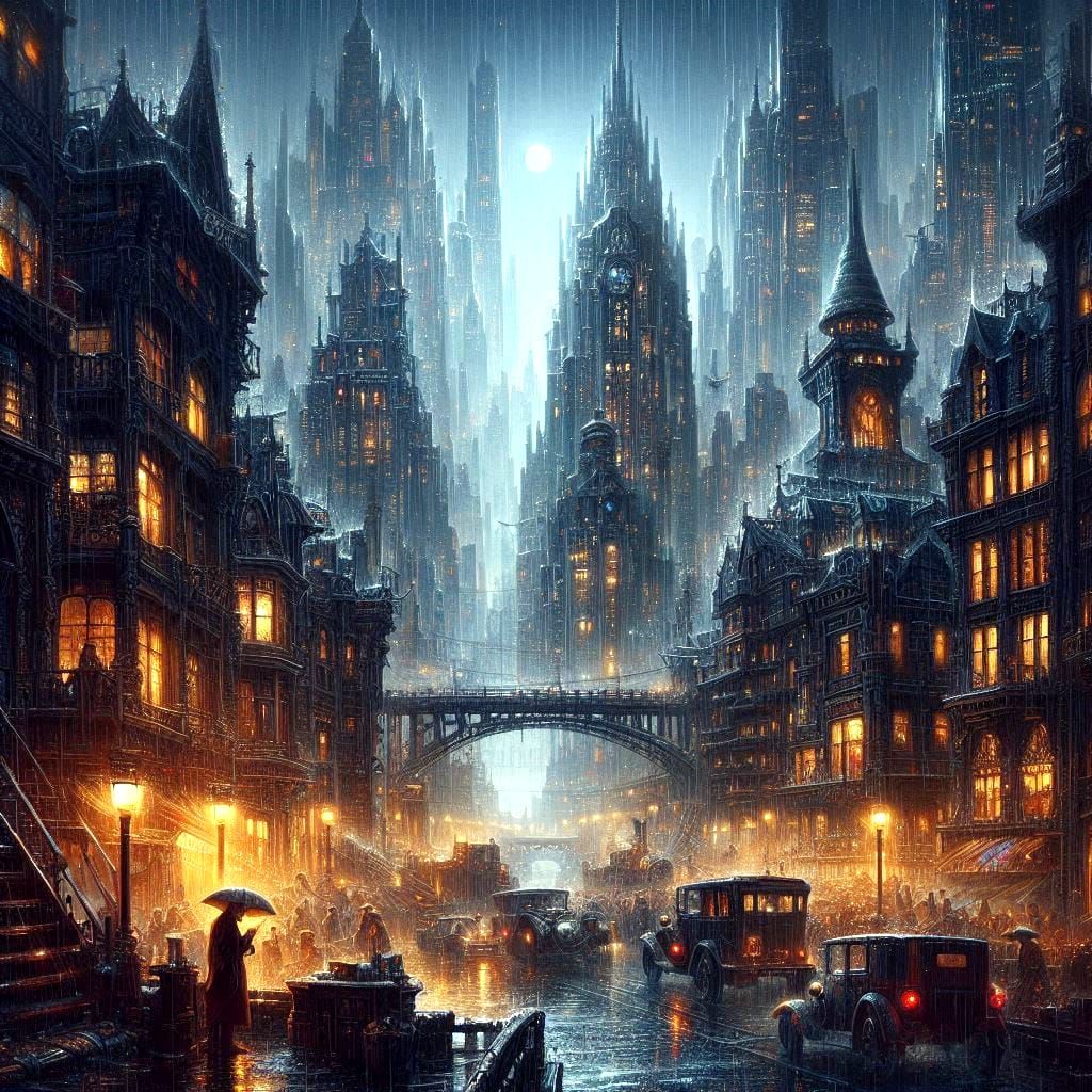 rainy city at night