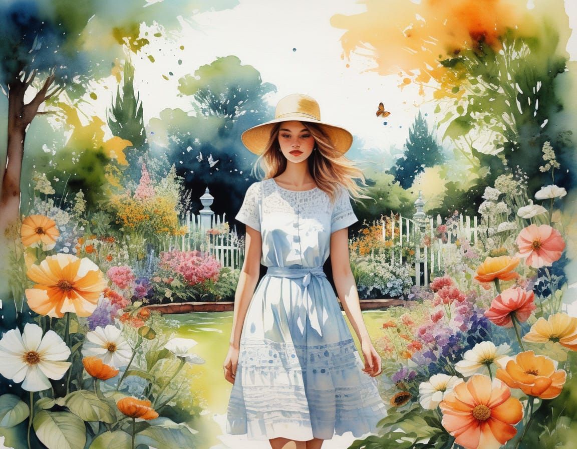 beautiful summer garden, girl  by @Eee17