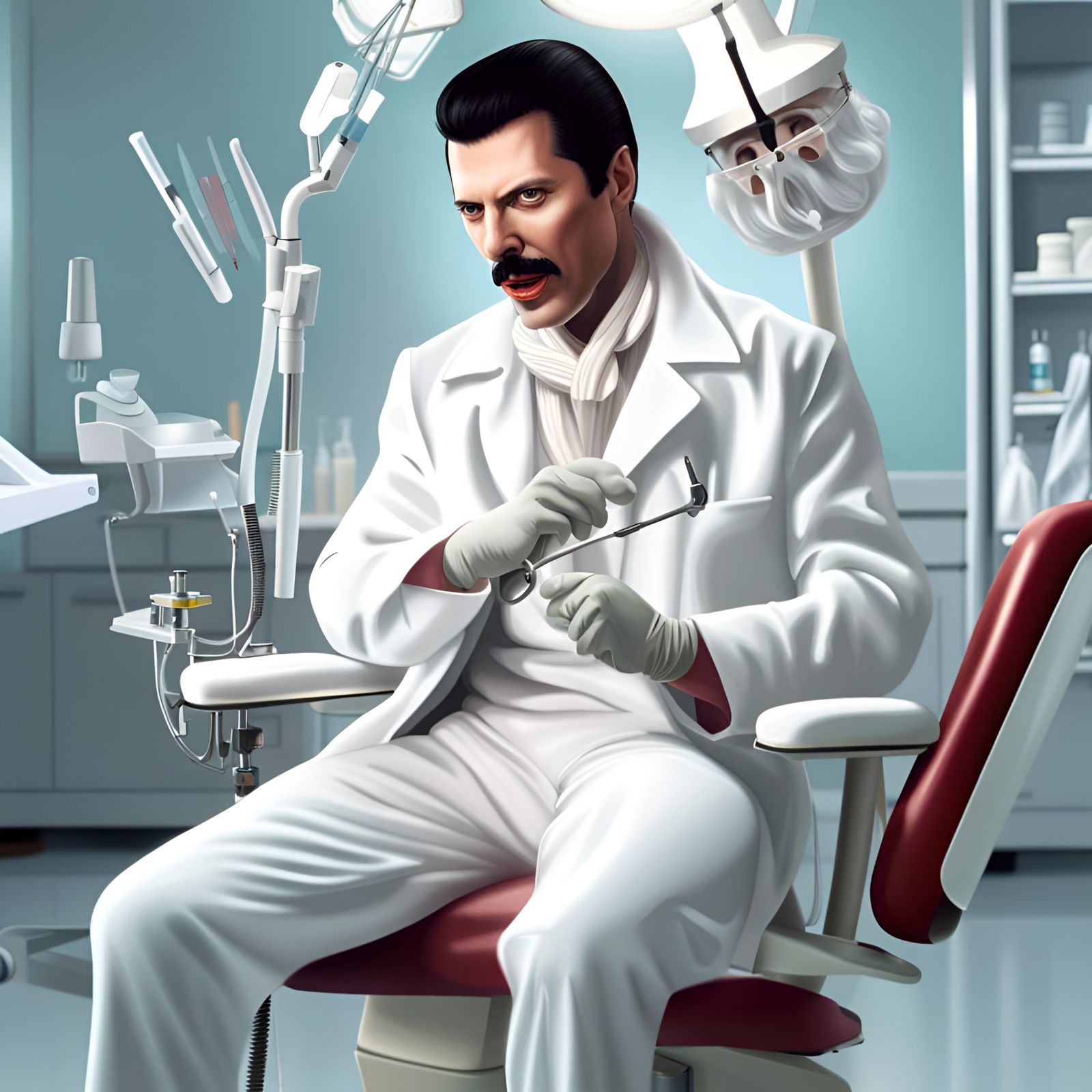 Freddie Mercury as a dentist 😬  by @Tranquility AI workz