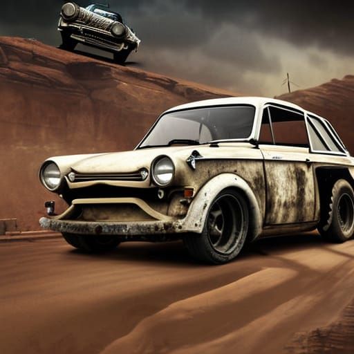 trabant 601 as a madmaxcar. hyperdetailed and hyperrealism