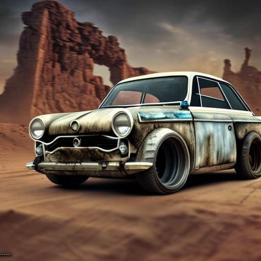 trabant 601 as a madmaxcar. hyperdetailed and hyperrealism