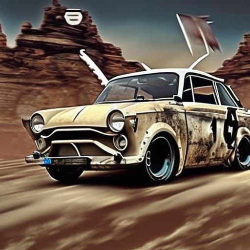 trabant 601 as a madmaxcar. hyperdetailed and hyperrealism