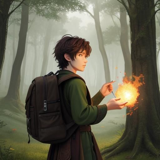 Half fairy druid boy with dark brown hair green clothes and ...